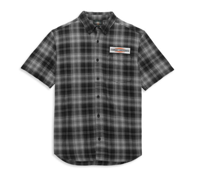 Harley-Davidson Men’s Stacked Graphic One Pocket Plaid Shirt