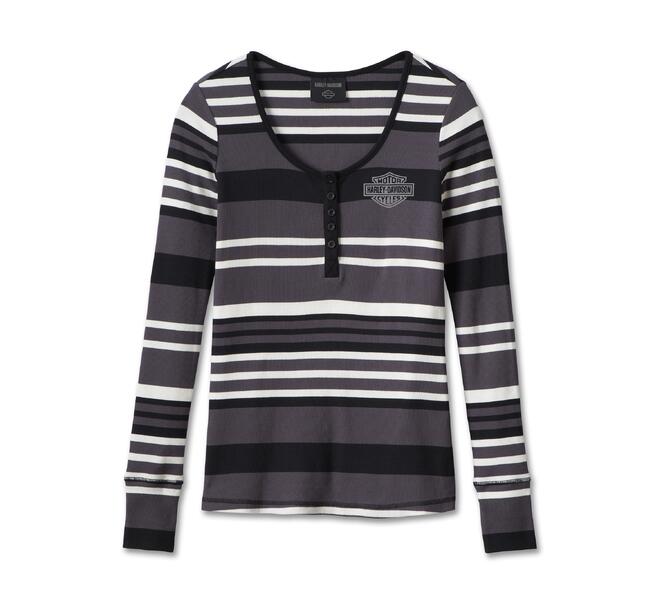 Harley-Davidson Women’s HENLEY-KNIT,BLACK STRIPE