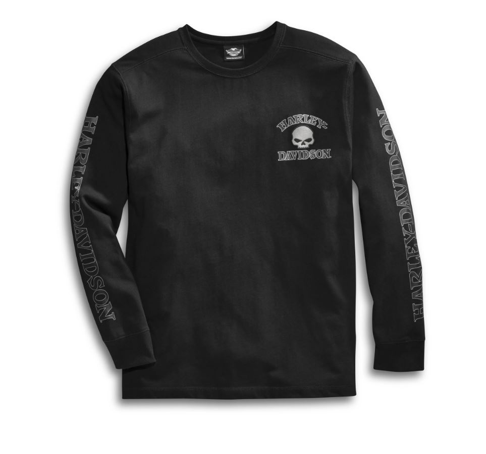 Harley-Davidson Men’s Willie G Skull Long Sleeve Tee – Black