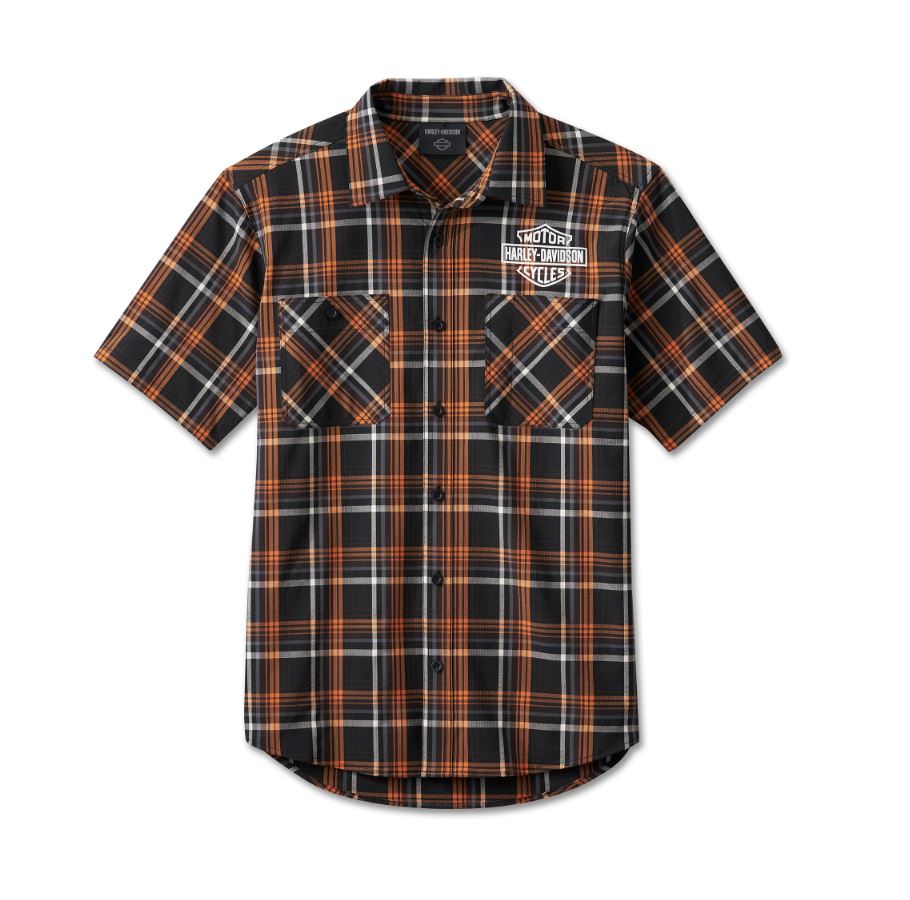 Harley-Davidson Men’s Spirit of Freedom Performance Short Sleeve Shirt – Orange Plaid