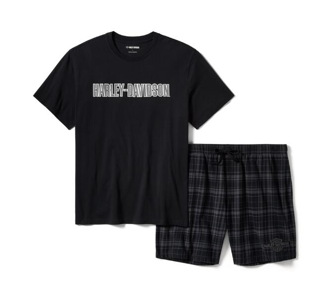 Harley-Davidson® Men’s Pajamas Shorts Set Plaid Black