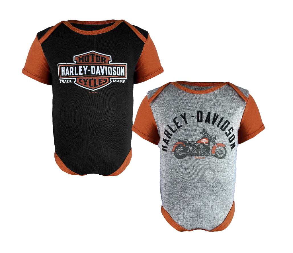 Harley-Davidson Infant Ribbed 2 Pack Bodysuits – Black/ Orange