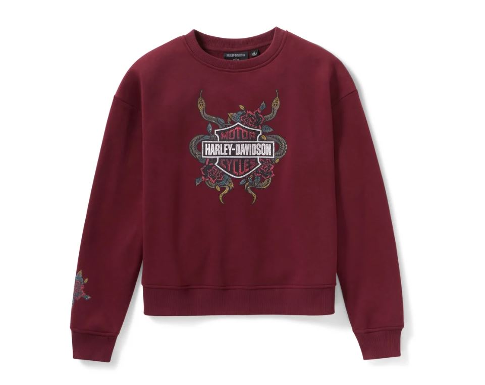 Harley-Davidson Women’s Serpent Rose Bling Fleece – Maroon Banner