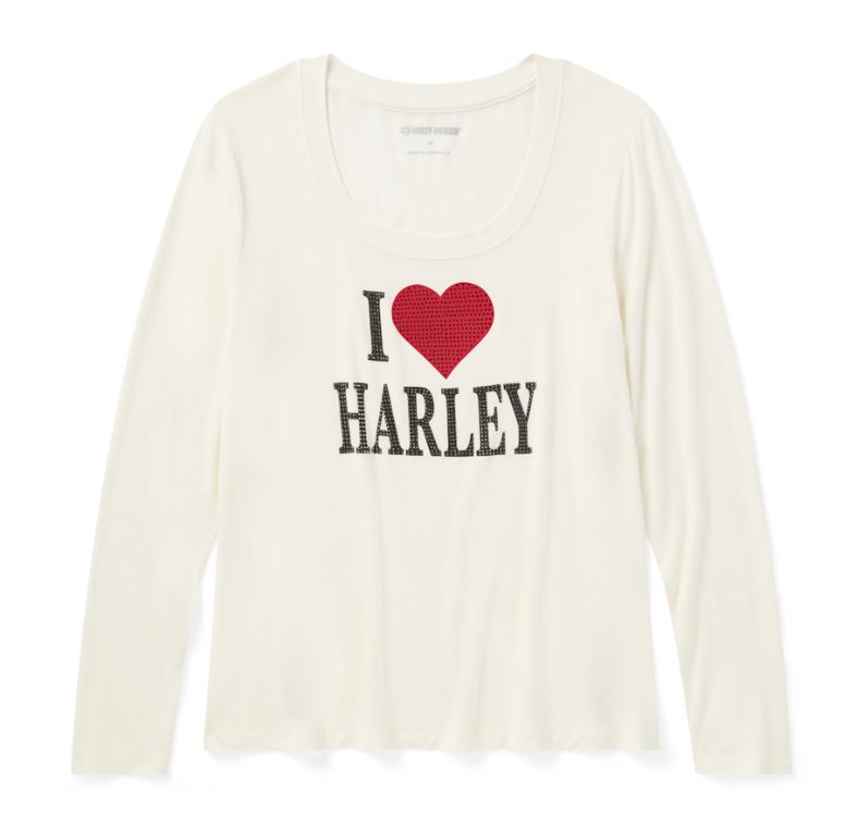 Harley-Davidson Women’s Bling I Love Harley Long Sleeve Tee – Cloud Dancer
