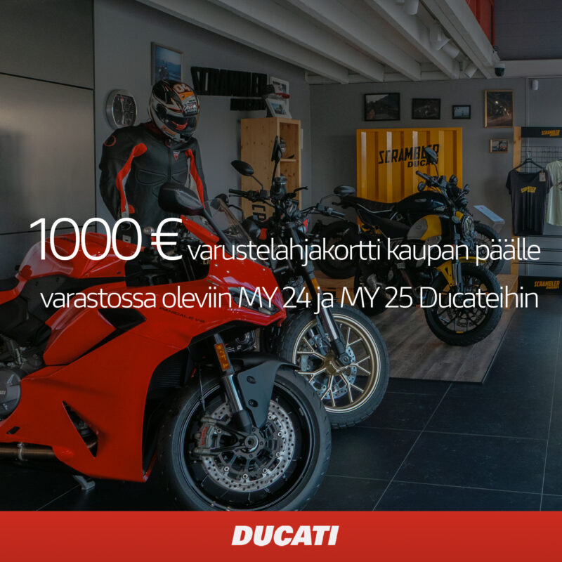 1000€ varustelahjakortti varastossa oleviin ajamattomiin MY24 ja MY25 Ducateihin