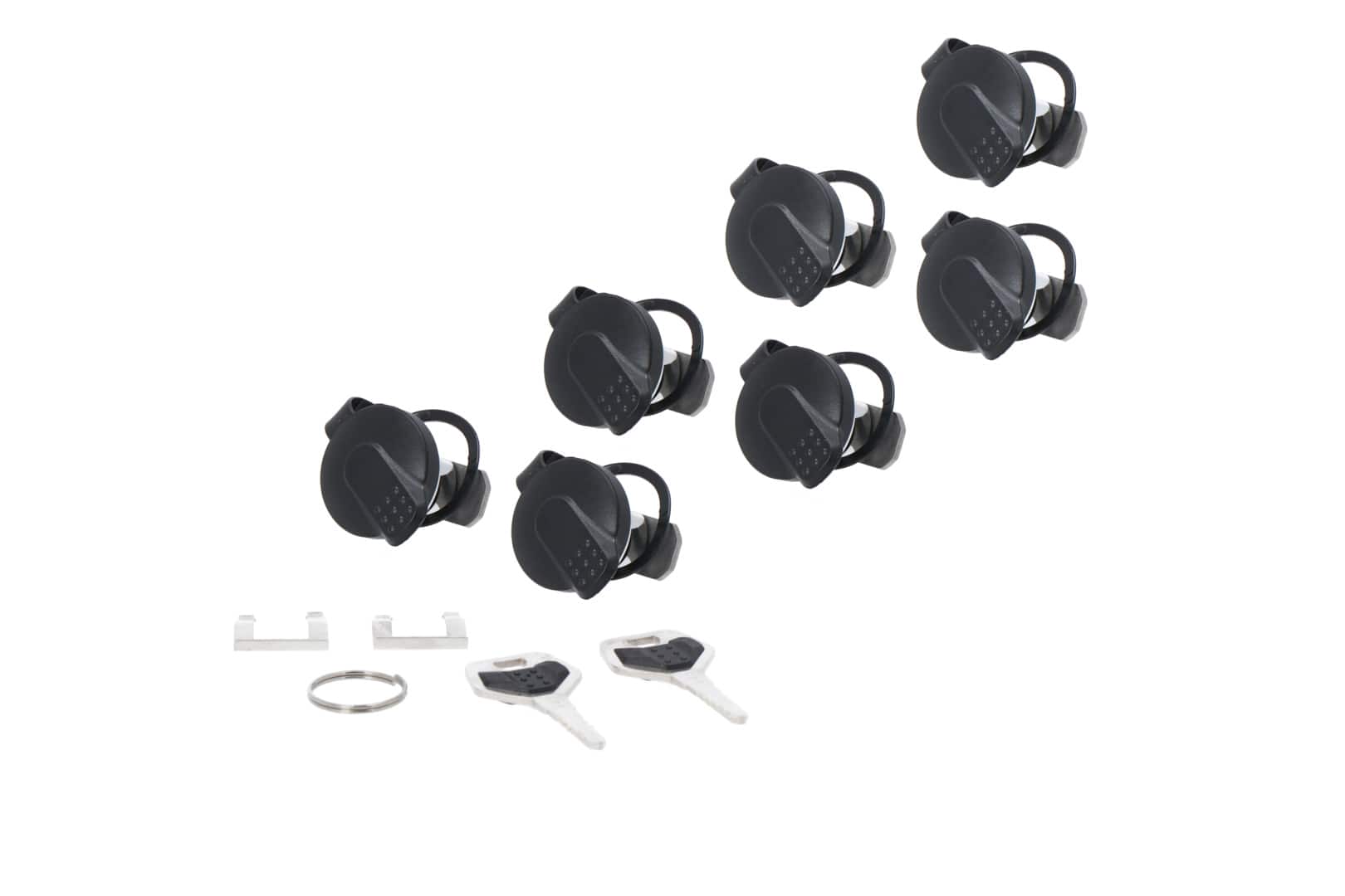 TRAX lock set – 7 matching locks, 2 keys. Simultaneous locking.