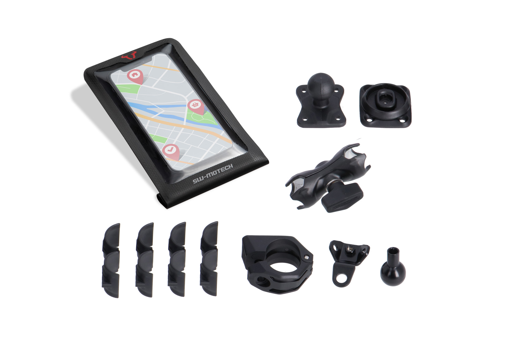 Universal GPS mount kit with Smartphone Drybag – Incl. 2″ socket arm, for handlebar/mirror thread